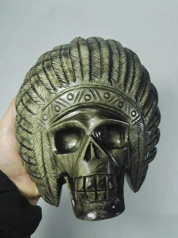 

High Quality Natural Golden Obsidian Crystal Carved Skull Healing