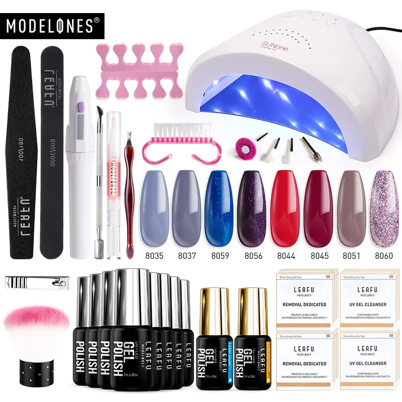 nail set with drill Modelones 22 шт./лот набор инструментов для дизайна ногтей 48 Вт Светодиодная лампа для сушки ногтей Гель-лак маникюрные наборы базовое верхнее покрытие Электрическая Дрель Инструменты для ногтей - Цвет: nail set with drill