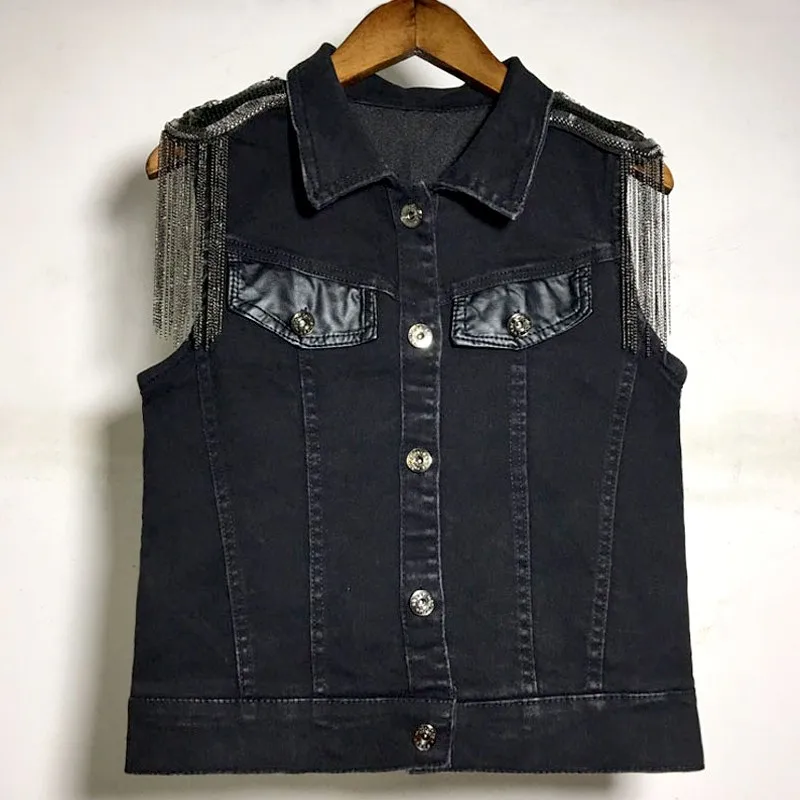 vest Новинка, женский джинсовый жилет, осенняя корейская мода, безрукавка с кисточками, жилеты, женские джинсовые шорты, куртки, Повседневная Уличная одежда - Цвет: vest