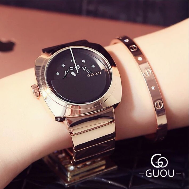 GUOU роскошные женские часы из розового золота Женские наручные нержавеющей стали
