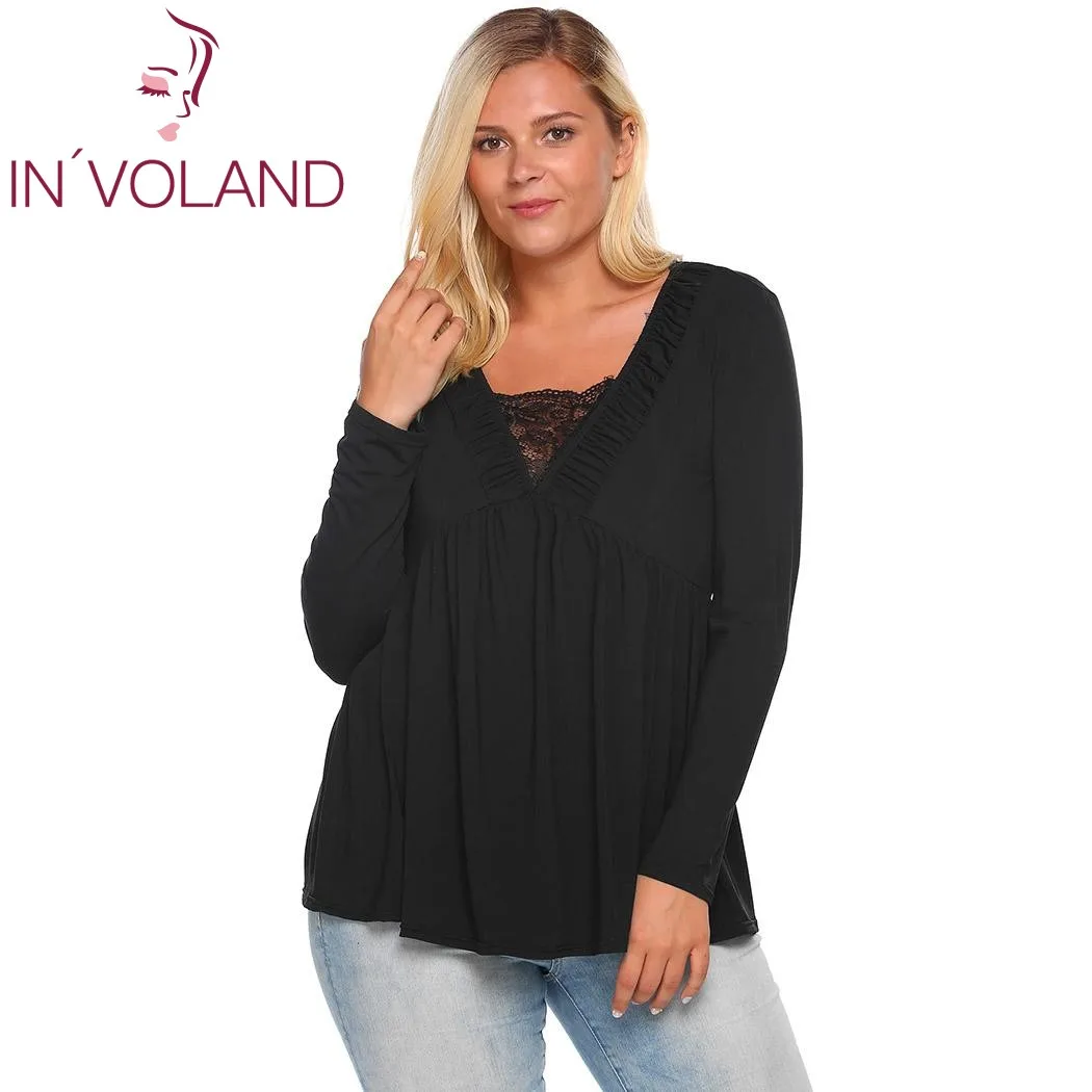 IN'VOLAND женская футболка большого размера осенне Весенняя плиссированная с