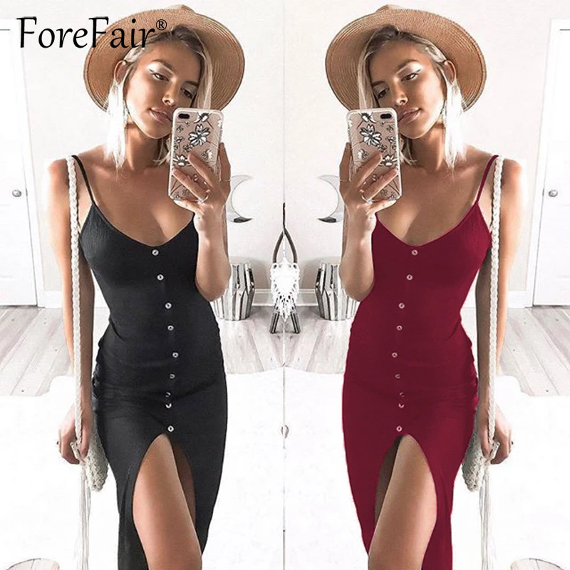 Forefair 2018 сексуальное платье средней длины с высоким разрезом однобортное