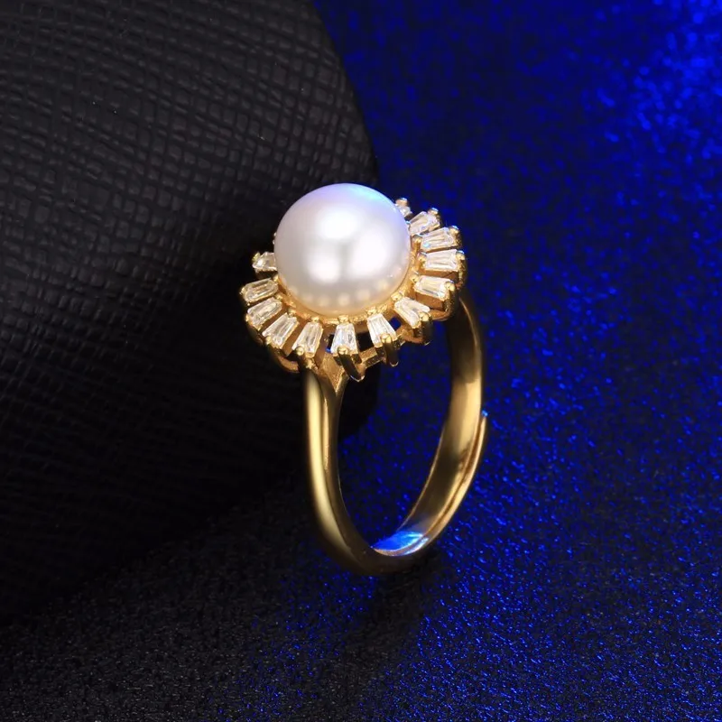 Dainashi стильный дизайн малых хризантем 925 серебро Регулируемый Pearl Ring с AAA циркон
