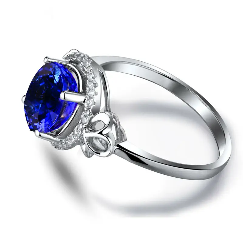 LOVERJEWELRY обручение Овальный 7x8 мм натуральный алмаз танзанит кольцо 18kt Белое золото подлинный драгоценный камень ювелирные изделия для любимой жены подарок