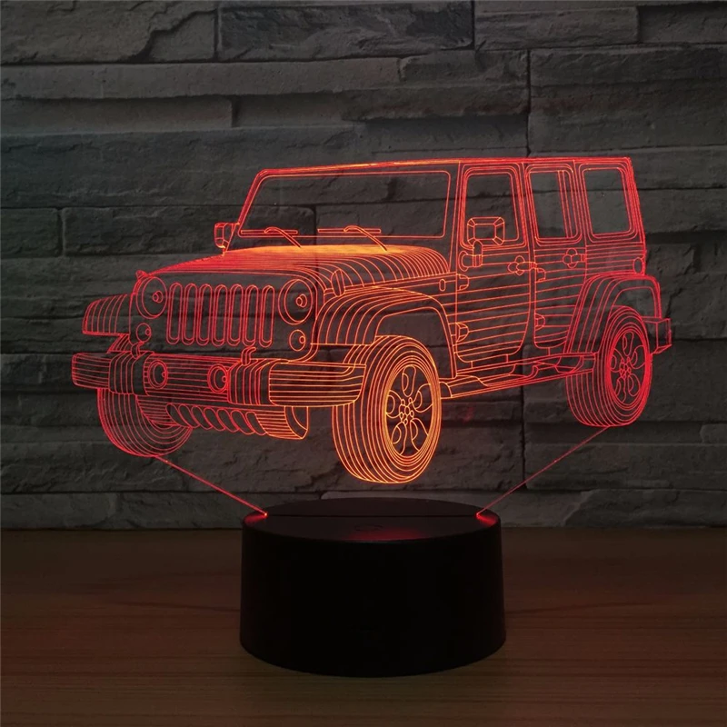 Светодиодный 3D 7 видов цветов меняющий джип автомобиль акриловая пластина ночник