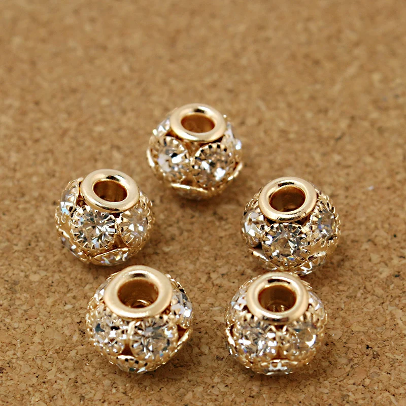 

9x10mm Round Ball Rose Gold Rhinestone Hollow Ball Spacer DIY Beads Fit European Bracelet