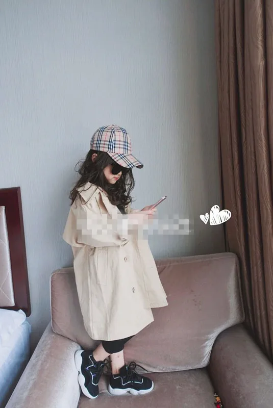 Пальто для девочек в Корейском стиле; длинное пальто-ветровка; коллекция года; сезон весна-осень; Новая детская одежда; детские куртки для девочек
