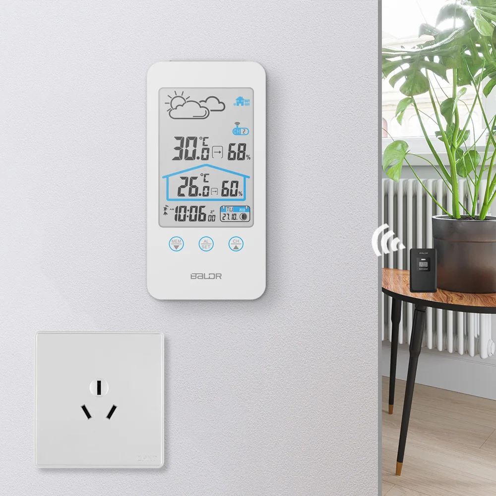 Wireless Thermometer Hygrometer Indoor Outdoor Touch Screen Weather Station Weather Forecast With Moon Phase Calendar Function
