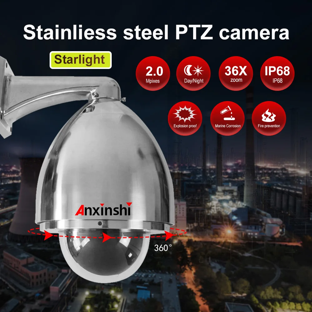 H.265 2MP Взрывозащищенная PTZ ip-камера из нержавеющей стали Пыленепроницаемая ptz камера 1080 P 36x zoom Антикоррозийная сетевая PTZ камера