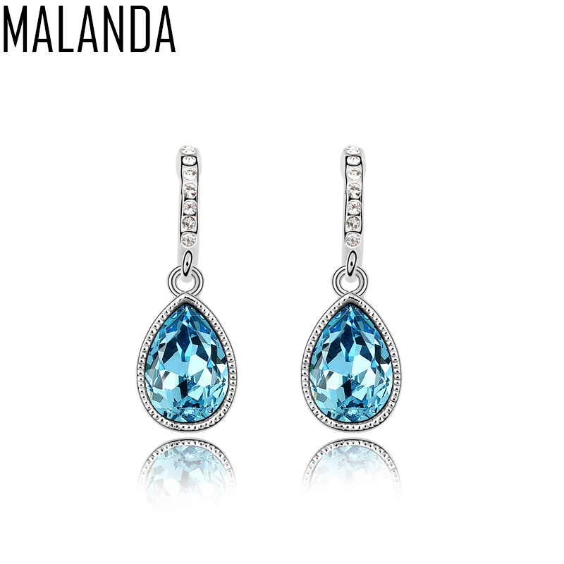 MALANDA пирсинг серьги гвоздики для женщин слезы капли воды Кристалл от Swarovski Модные