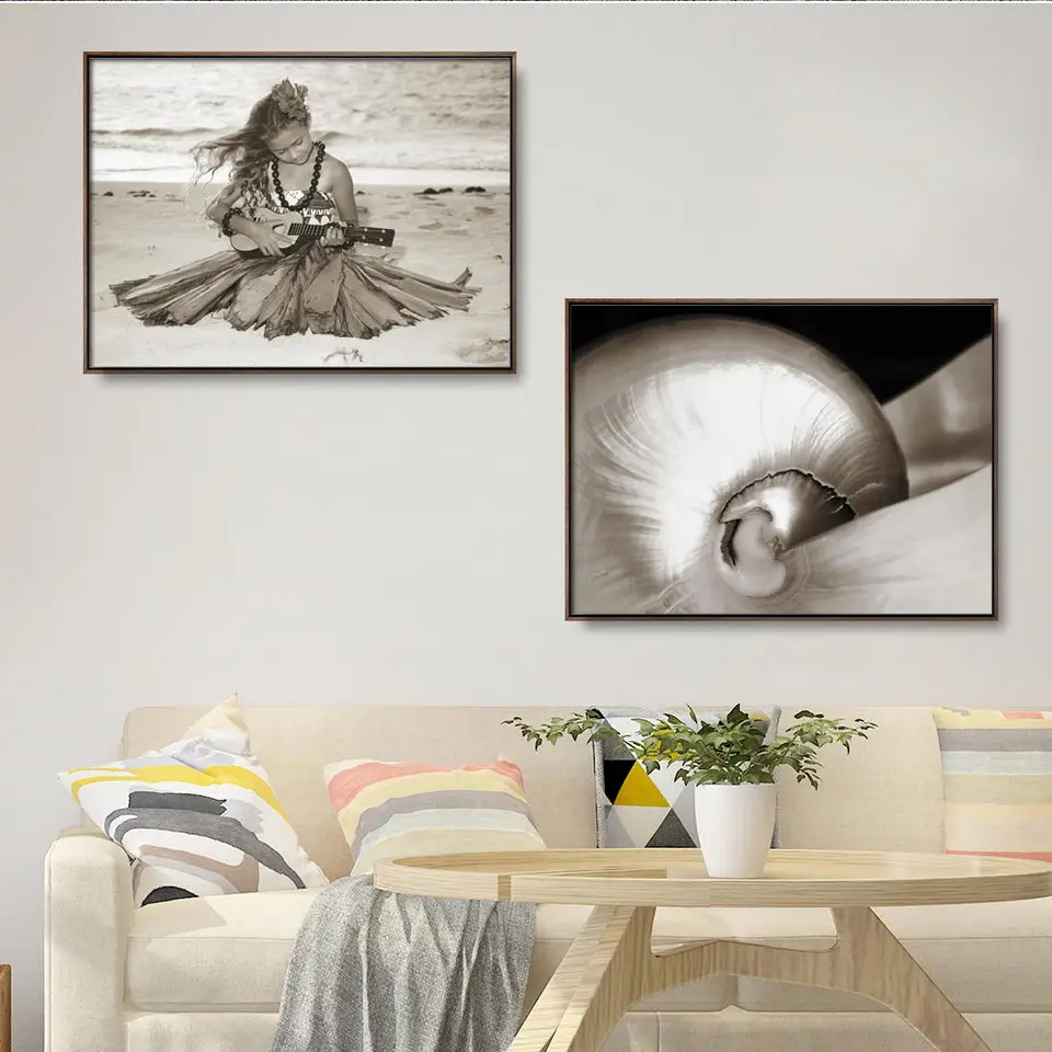 Home Decoration Print Canvas Picture Wall Art Paintings Oil Unframed Drawings Black and white Landscape Conch Sandy beach | Дом и сад