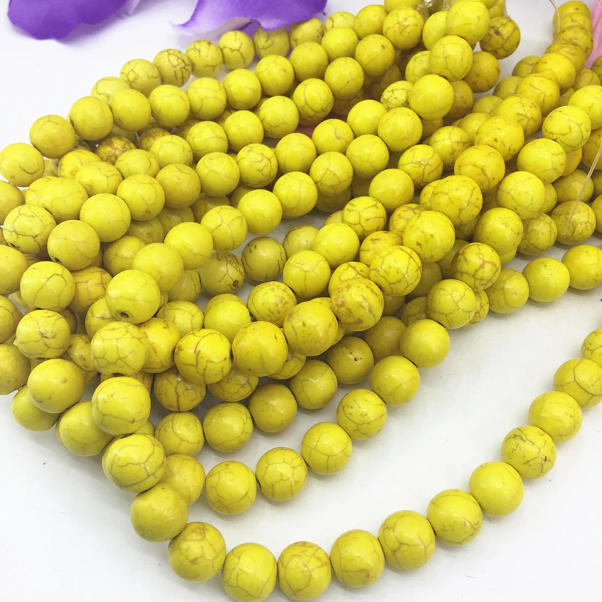 Мода желтый красный orange синтетический вен бирюзовый камень круглый loose бисер diy