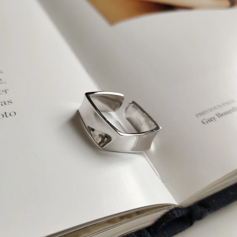 LouLeur, настоящее Серебро s925 пробы, вечерние кольца, квадратные геометрические, нейтральные, в стиле хип-хоп, открытые кольца для женщин, модные ювелирные изделия, подарок, новинка