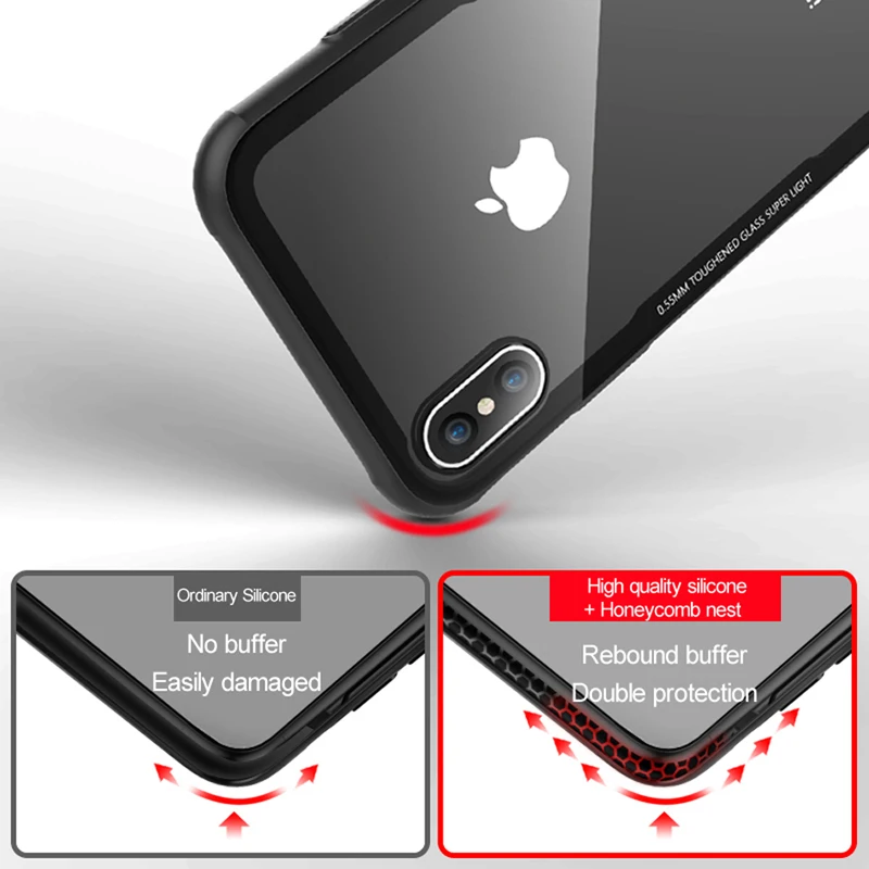 

Luxury Tempered Glass Case For iPhone X Xs Xs Max Xr Capinhas Soft TPU Transparent Back Cover Shell For iPhone 8 7 6 S Plus Capa