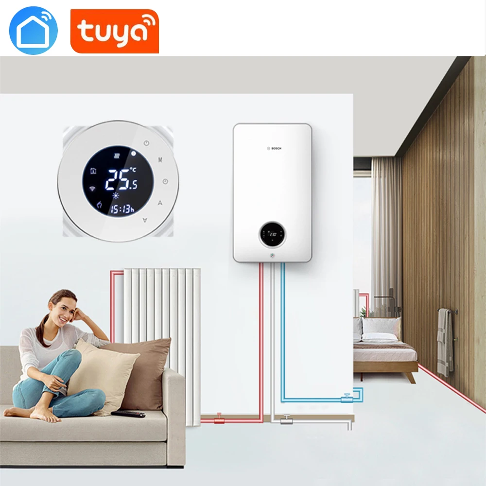 

Умный термостат для газового котла tuya, Wi-Fi, с сенсорным ЖК-дисплеем