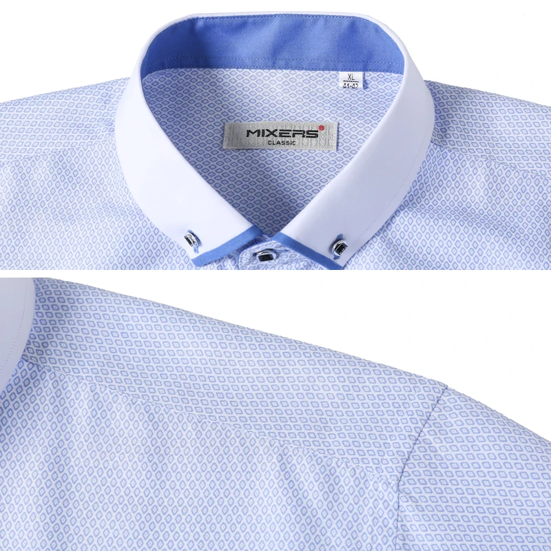 Мужская приталенная рубашка с принтом белая Повседневная длинными рукавами