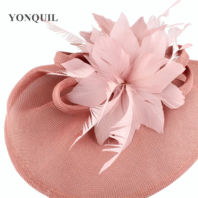 

Dark Peach Fascinatrors Flower Hats Big Royal Kentucky Derby Feather Headband Vintage Loops Chapeau headpieces 2020 New Arrival