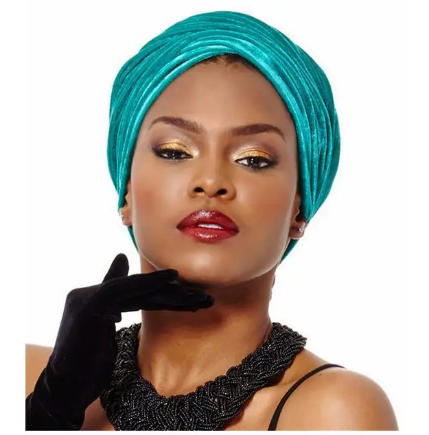 

High Quality India Caps African Headwrap Soft Velvet Turban Scarf Head Wrap Women Headtie