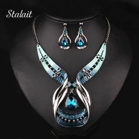 fashion bridal jewelry sets antique silver color crystal water drop snake skin dripping statement necklace earrings jewelry