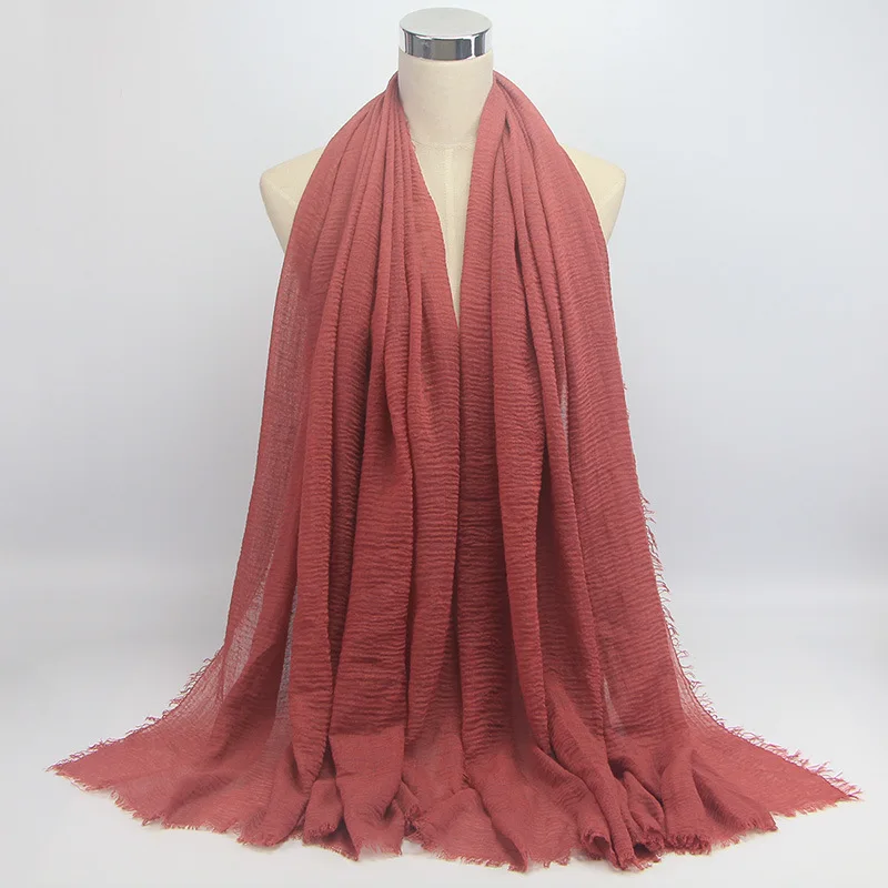 38 Rust Red Scarf Sparsil женский хлопковый морщинка шарф Мусульманский Хиджаб Стильный кисточкой Удобный шарф шаль сплошной цвет 180 см мягкий ислам вуаль обертывания - Цвет: 38 Rust Red Scarf