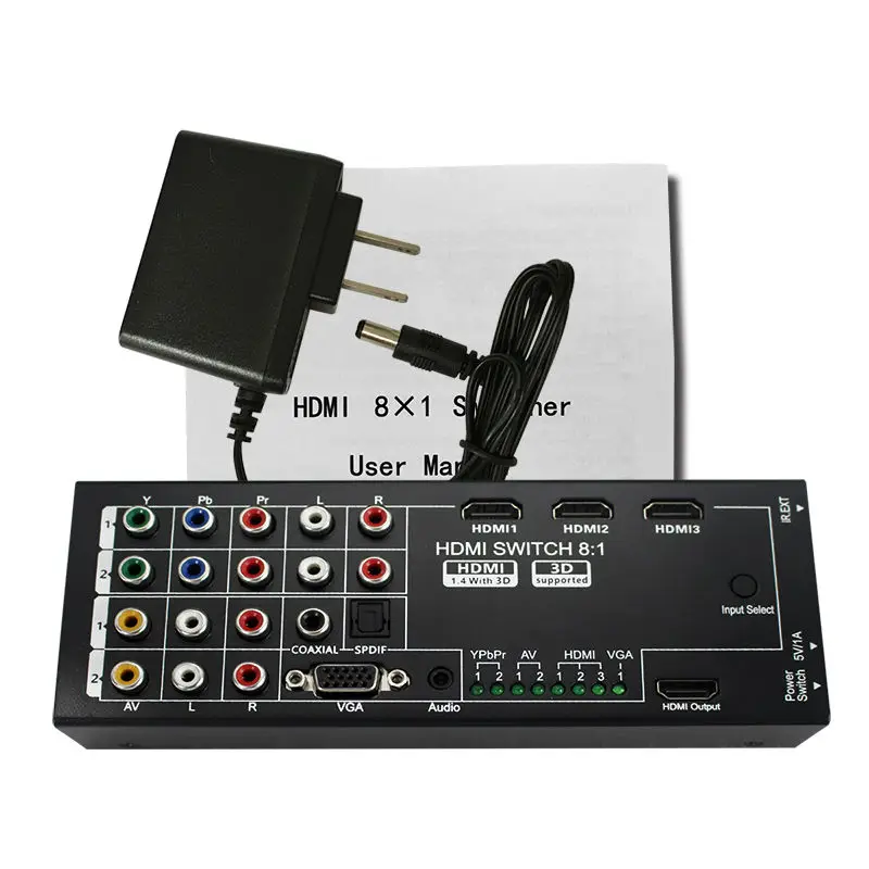 Многофункциональный HDMI конвертер переключатель 8 входов в HDMI+ коаксиальный+ SPDIF выход Поддержка 3D и объемного звука для 1080P HDTV