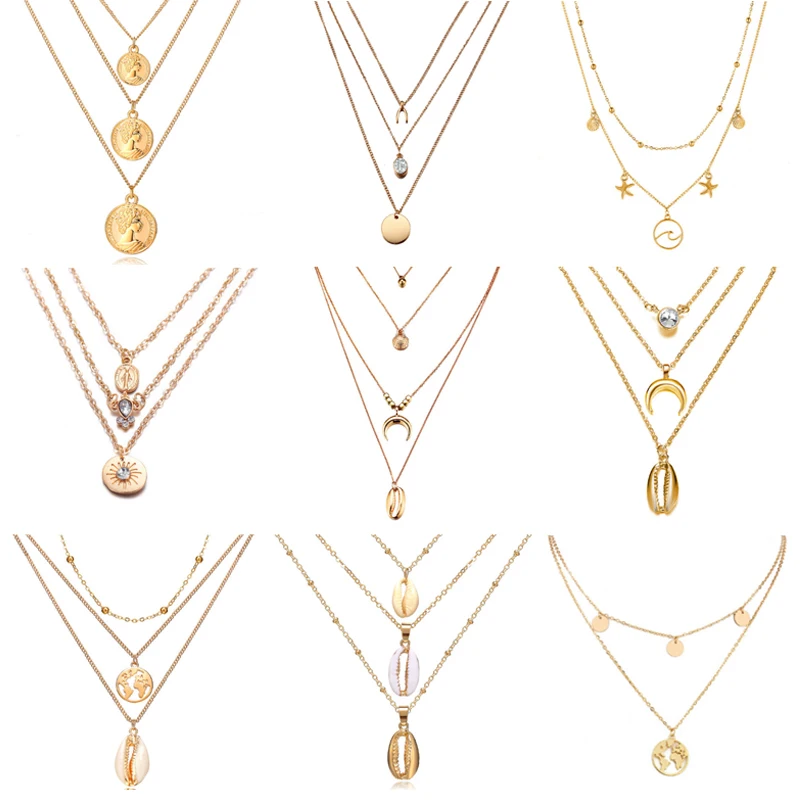 Ожерелье 17KM многослойное в богемном стиле для женщин и девушек колье из ракушек