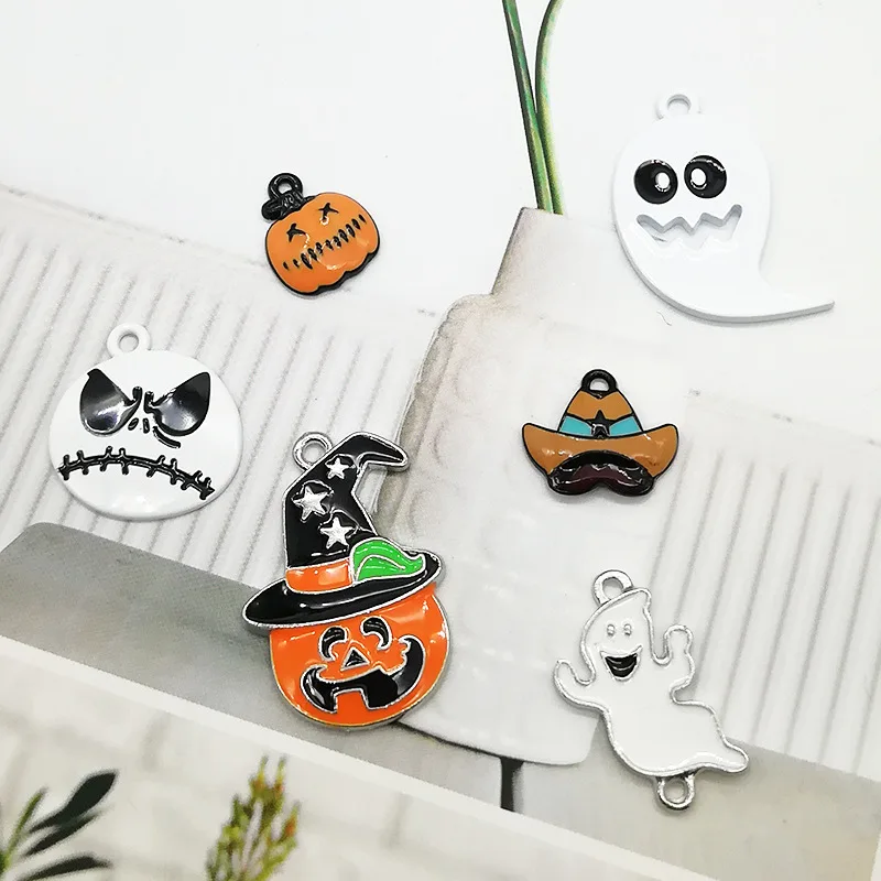 10 pcs Halloween Alloy Charms Funny Spray Paint Pumpkin Vampire Hat Ghost Enamel Pendants Jewelry DIY Accessory GiftYZ530 | Украшения и
