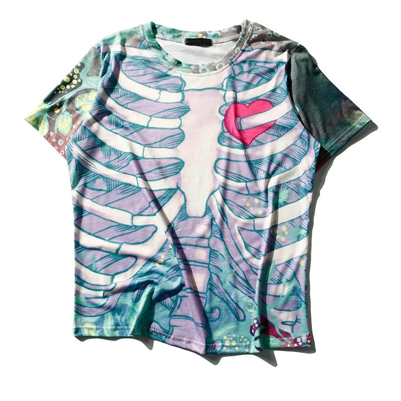

Skeleton Red Heart T shirt Women Summer Soft Tops Street Casual Pastel Goth Tshirt Harajuku Hipster T-shirt Weird Girls Tees