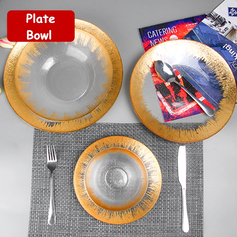 Стеклянная плоская Гальваническая тарелка поднос для миска десерта супа с