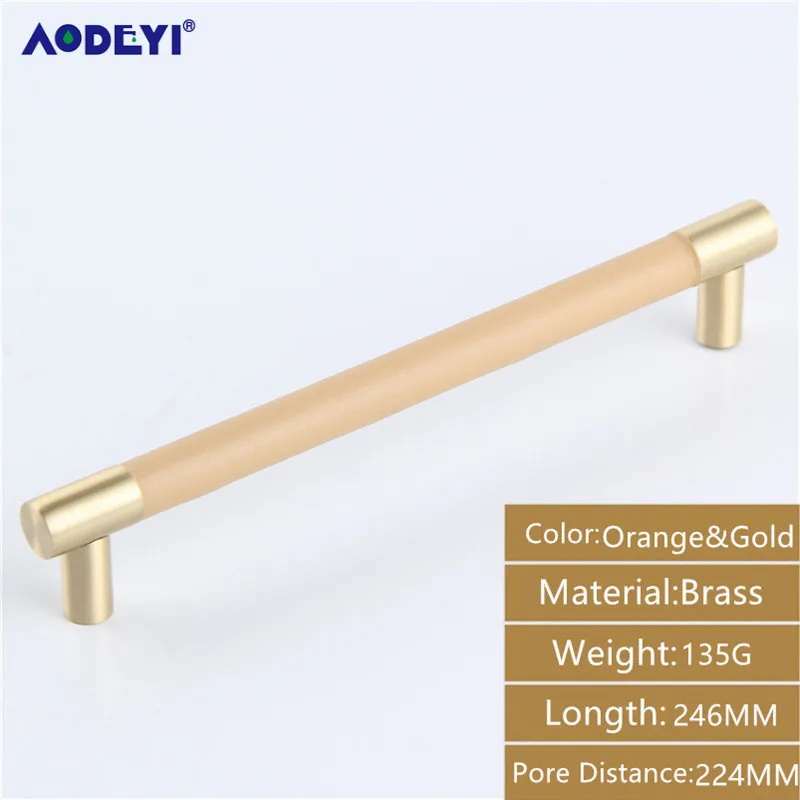 Orange Gold 192MM 2 шт ручки для мебели из кожи и латуни, ручки для ящика винного шкафа, ручки для кухонной двери, ручки для шкафа, выдвижные ручки - Цвет: Orange Gold 192MM