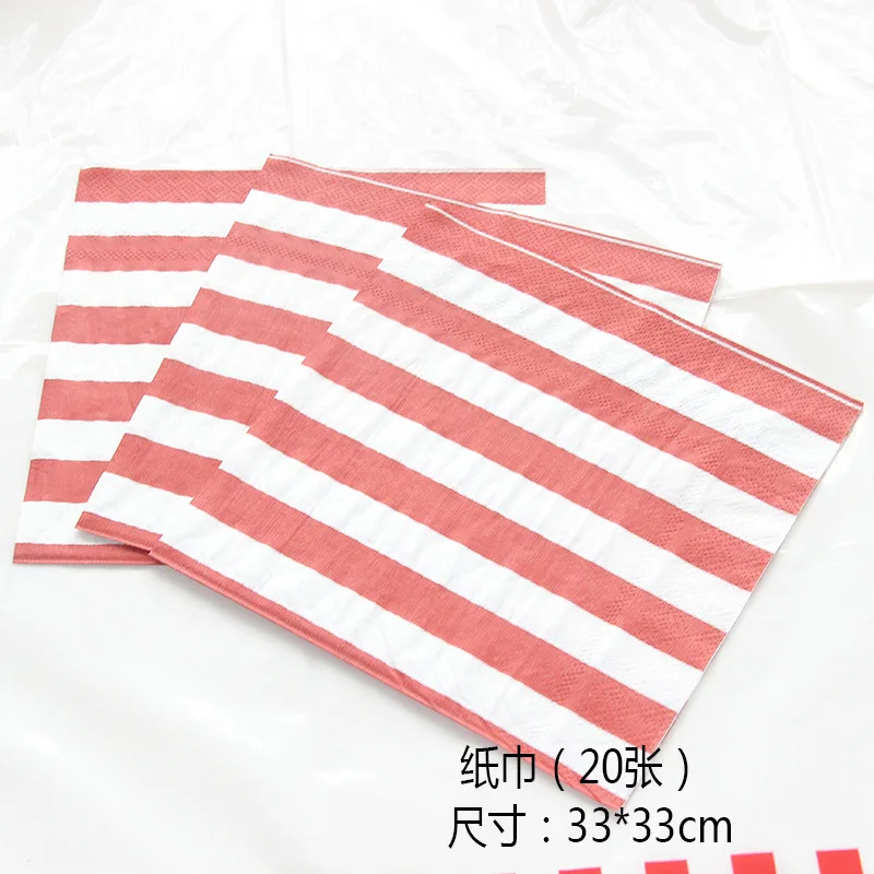 Napkin 20pcs Красная тарелка с полосами, бумажные стаканчики, салфетка, соломенная ложка, нож, одноразовая посуда, наборы для свадьбы, дня рождения, украшения, сувениры - Цвет: Napkin 20pcs