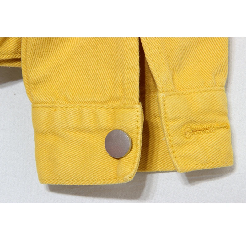 Женская джинсовая куртка с отложным воротником, желтая Свободная куртка из денима с карманами, весна-осень от AliExpress RU&CIS NEW