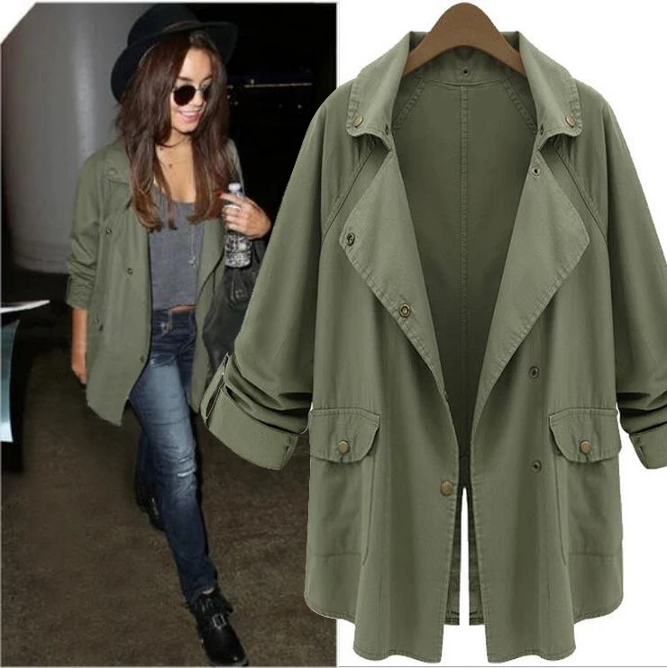 Пальто женское осеннее кардиган тренчкот 2016 Повседневная Уличная мода армейский