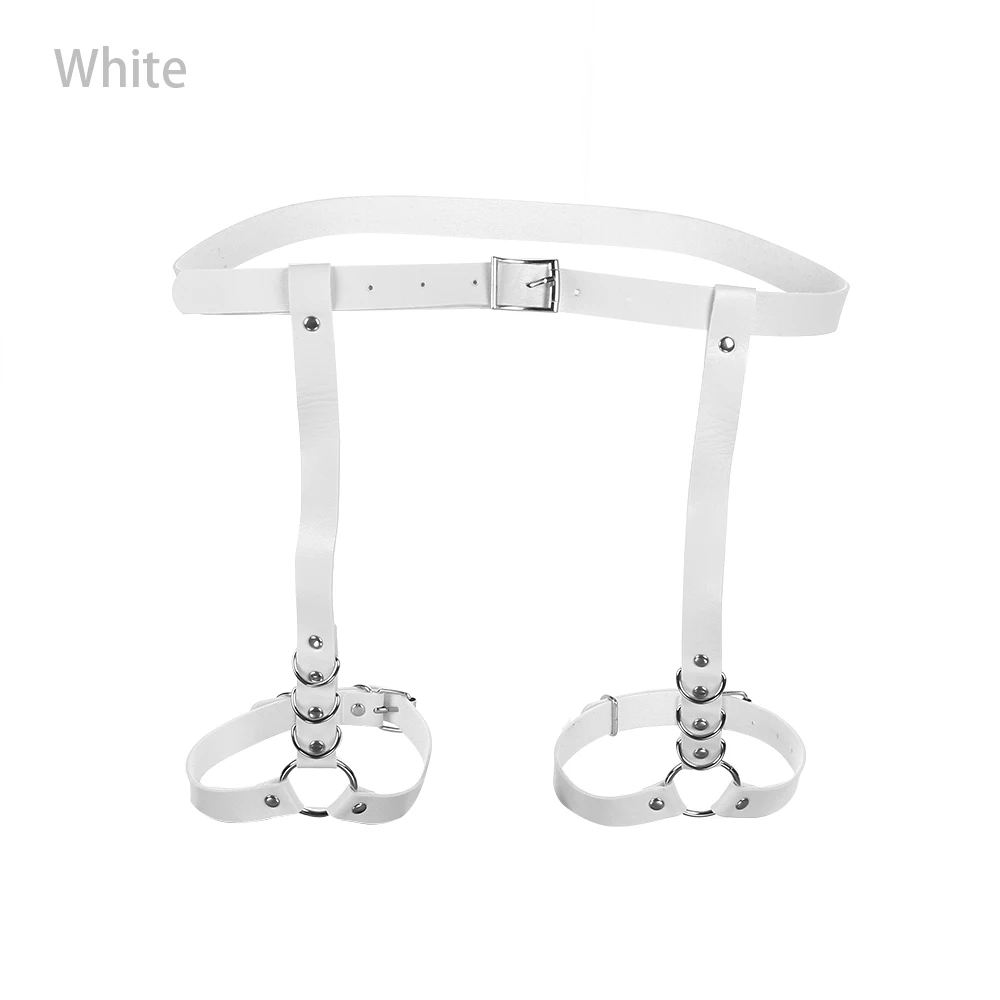 White Сексуальный пояс для ног с кольцом, женский пояс из искусственной кожи, подтяжки для ног, подвязки, ремень для тела, готический ремень, пояс для ног, подтяжки для бедер - Цвет: White