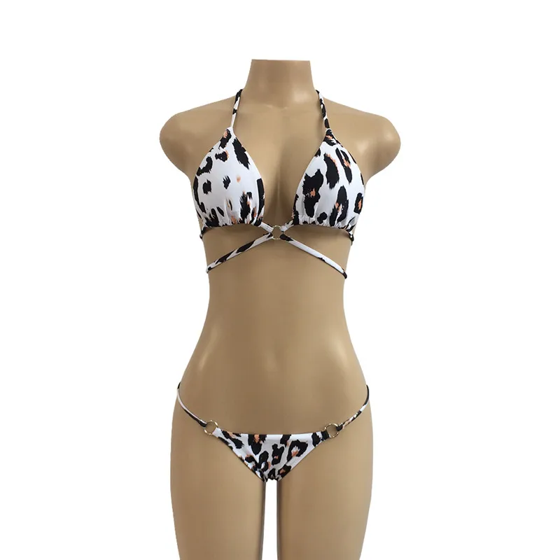 Attractive Sexy Leopard Bikini Set Amazing Circle Cross Long Strap Women Swimsuit Good Print Beachsuit Push Up Bathing Suit |