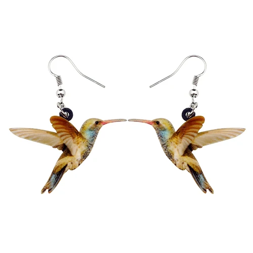 Hummingbird-4 Bonsny акриловые летающие Voilet Sabrewing птица Колибри серьги большие длинные висячие Висячие модные украшения в виде животных для женщин девочек - Окраска металла: Hummingbird-4