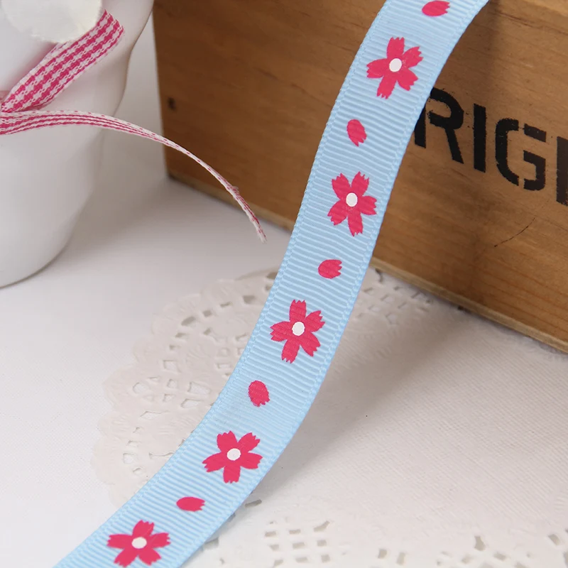 1 meter/lot 16MM cherry blossom print Grosgrain Sewing clothes Ribbon DIY Handmade Hair bowknot Accessories Decoration Supplies | Дом и сад