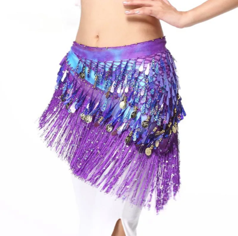 

Новое поступление, аксессуары для танцевальной одежды для живота, с блестками, с кисточками, шифоновая основа, женские пояса для танца живота, хип-шарф