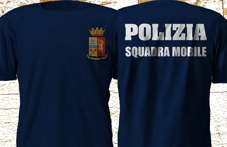 Тёмно-синий Polizia Di Stato Italia Italy Squadra Мобильная полицейская Мужская футболка брендовая мужская одежда с принтом модный дизайн мускулистая рубашка - Цвет: Тёмно-синий