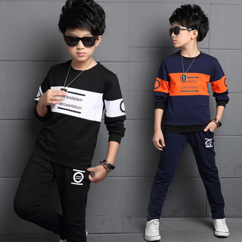 Spring autumn boys clothing sets casual cotton lonng sleeve tops+pants 2pcs for teenager sports clothes outfits 2019 4-12Y | Детская
