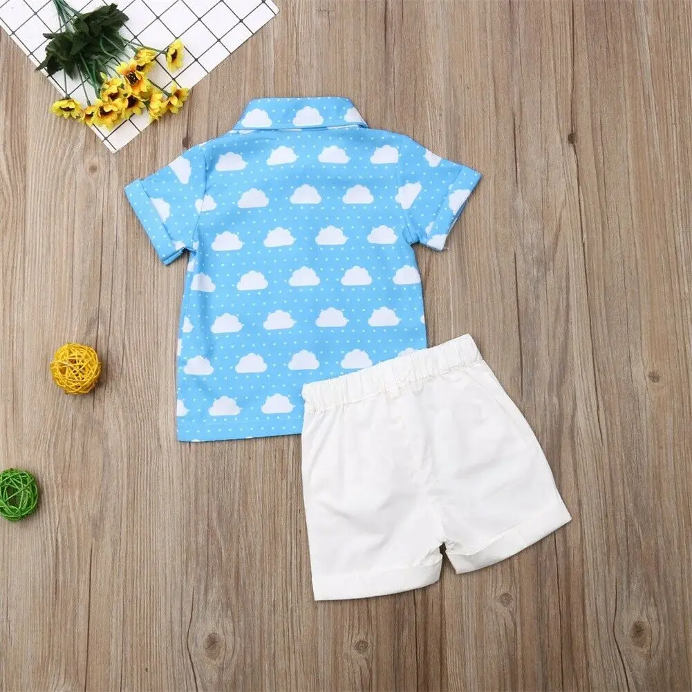 2019 Baby Summer Clothing Kids Boys Casual Clothes Cloud Print T Shirt Short Sleeve Tops+Shorts Bottoms 2pcs/Set Outfits 1-6T | Детская