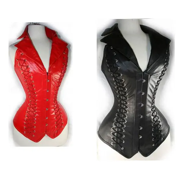 Женский кожаный корсет сексуальный из искусственной кожи с v образным вырезом и