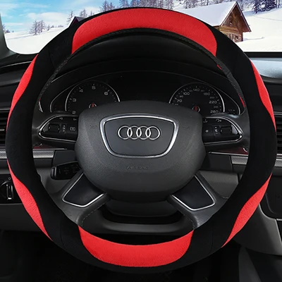 DERMAY Fur Car Steering Wheel Covers Winter Warm Plush Steering Wheel Cover Interior Accessories - Название цвета: Красный