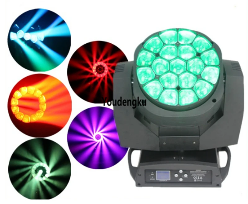 

Mac aura dmx 19x15w rgbw 4in1 lyre led b eye zoom beam movinghead light 15w bee eye moving head light for dj