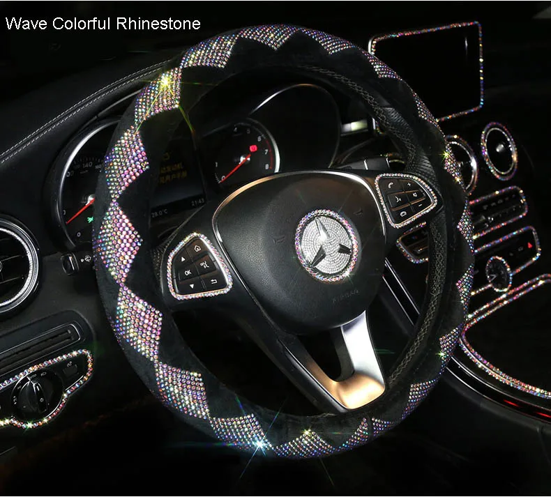 Wave Rhinestone Блестящие разноцветные стразы, чехлы на рулевое колесо для женщин, покрытые алмазами, чехлы на рулевое колесо, аксессуары для интерьера - Название цвета: Wave Rhinestone