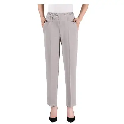 light grey 9 Женские прямые брюки среднего возраста, модные повседневные свободные штаны с эластичной резинкой на талии, большие размеры, женские летние однотонные штаны 5XL - Цвет: light grey 9