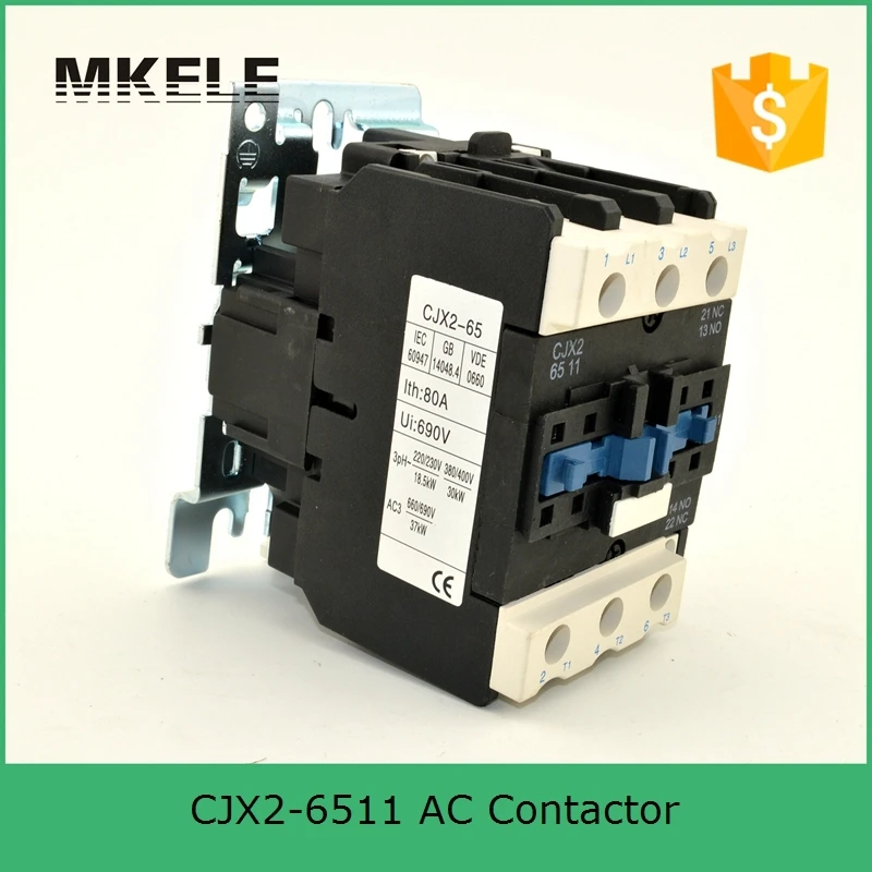 CJX2-6511 3 P + NO NC 65a Серебряный контактор 3-фазный 380 В 220 110 48 в 36 электрический