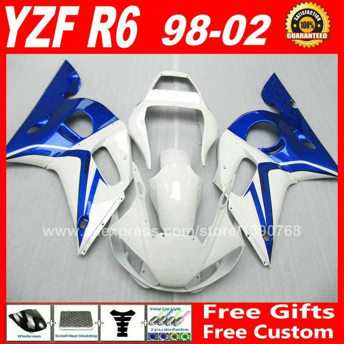 Обтекатель комплект для YAMAHA YZF R6 98 99 00 01 02 Синий Белый Кузов 1998 1999 2000 2001 2002 yzfr6