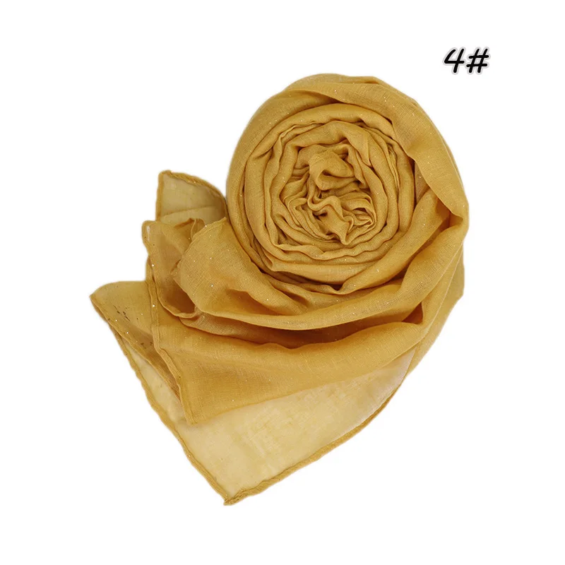 Женский Блестящий вискозный хиджаб, однотонный шарф, мерцающий кашне в мусульманском стиле, длинный мусульманский вуаль, исламские шарфы без рисунка/шарф, 30 цветов - Цвет: 4