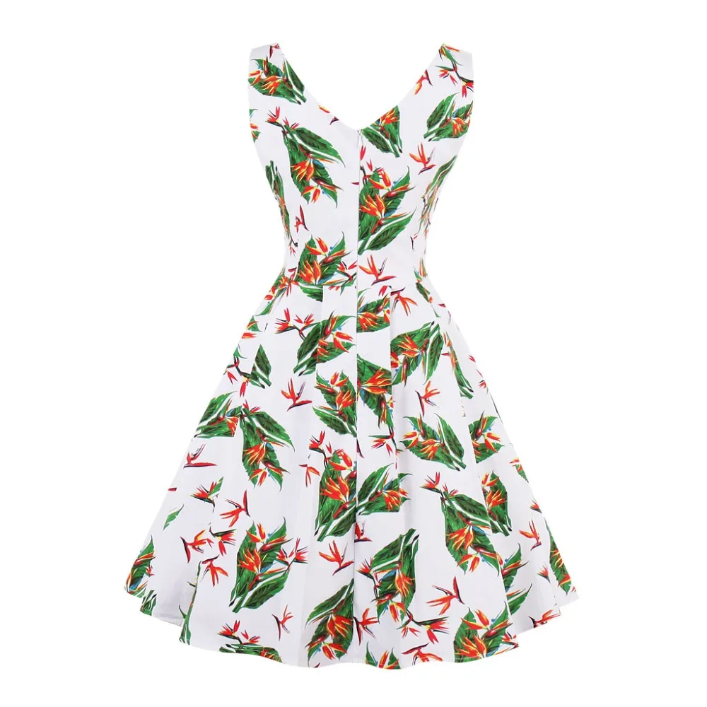MaxLindy 2018 Vintage Summer Dress Women Crowned Crane Printed V-Neck Dresses Sleeveless Prairie Chic Sweet Girl 1586 | Женская одежда